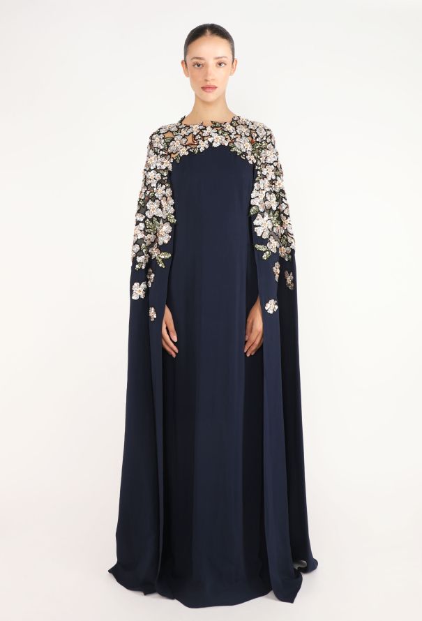 Oscar De La Renta Floral Hand-Embroidered Cape Gown, 2025 - 1