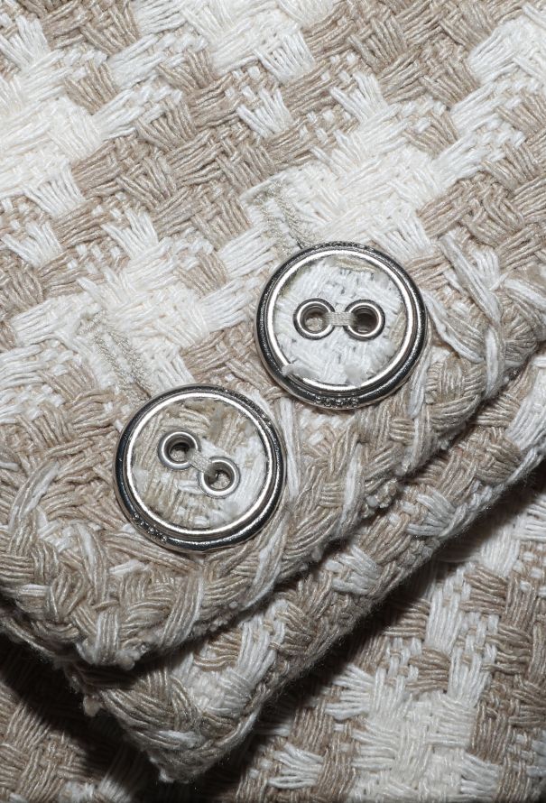 Chanel 2008 Houndstooth Beige Silk Tweed Jacket - 7
