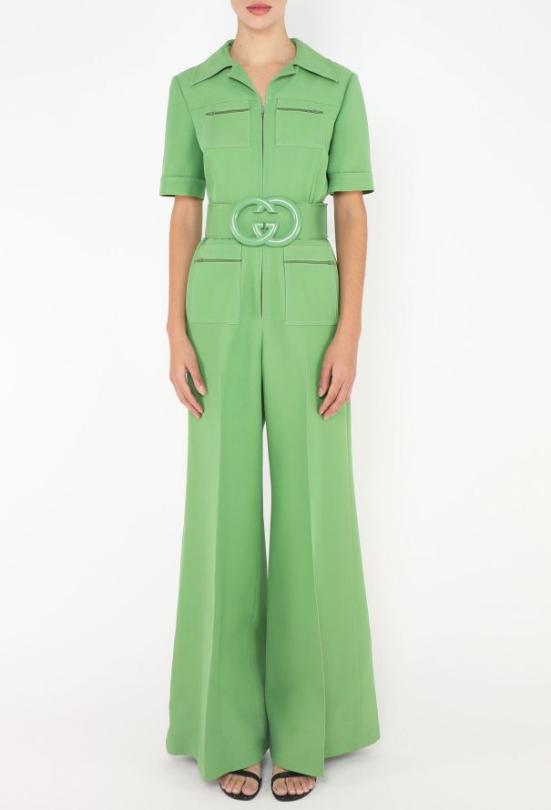 Gucci S/S 2018 Belted 'GG' Jumpsuit Green - 3