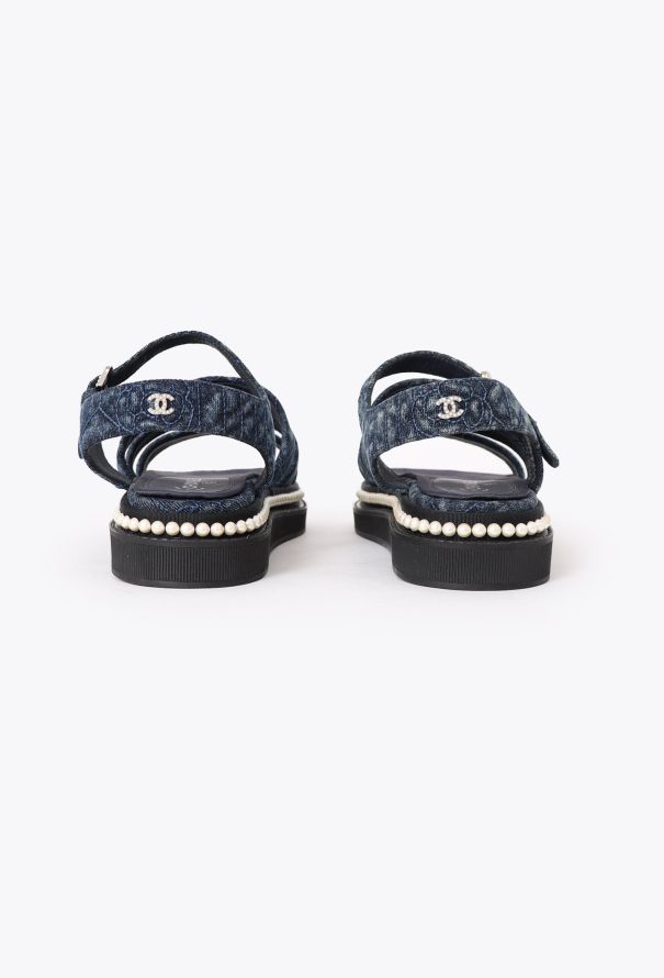 Chanel 2019 Embellished 'CC' Denim Sandals - 4
