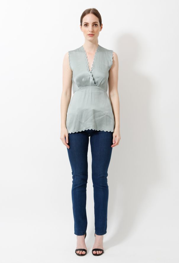 Céline Scallop Embroidered Satin Blouse - 2