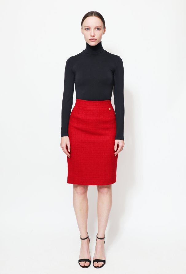 Chanel Scarlet Tweed Skirt - 1