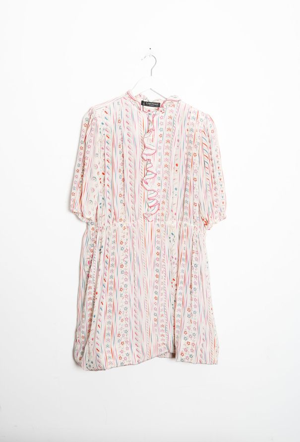 Louis Féraud Vintage Floral Striped Silk Dress - 10