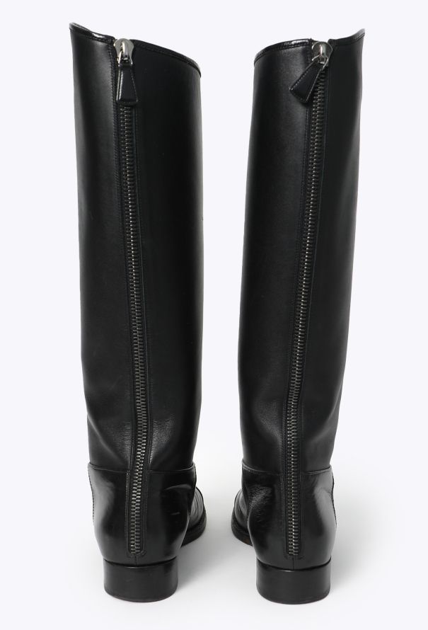 Chanel Black Leather 'CC' Riding Boots - 4