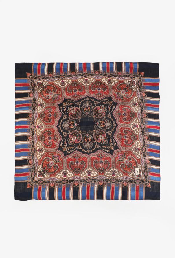 Saint Laurent Vintage Striped Paisley Scarf - 1