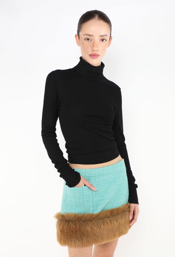 Saint Laurent F/W 2021 Tweed Fur Trim Skirt - 1
