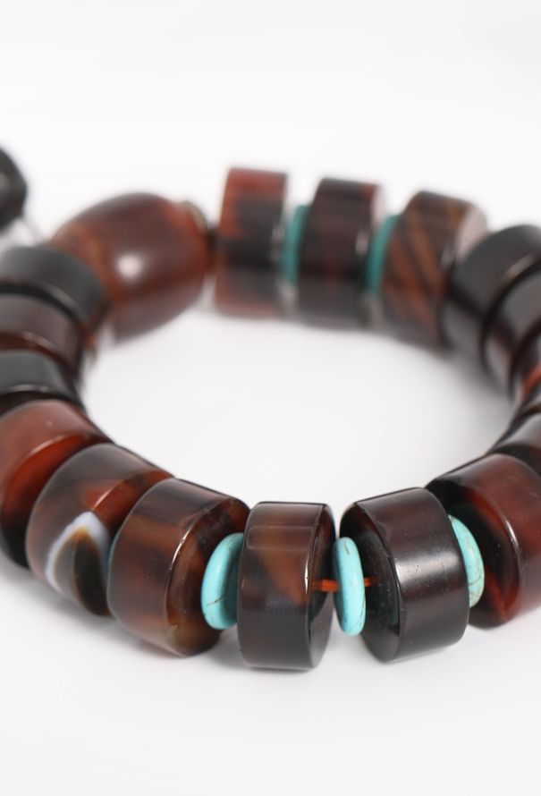 Vintage Fine Jewelry Silver Coins, Agate & Turquoise Bracelet - 3