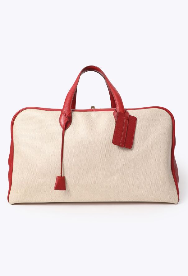 Hermès Vintage Toile H & Taurillon Clémence Victoria 50 - 1