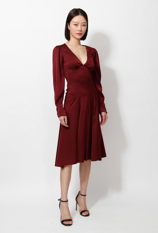 Chloé 2019 Burgundy Satin Flared Dress - 3