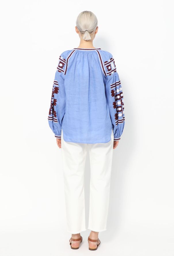 Vita Kin Embroidered Blue Linen Tunic - 4