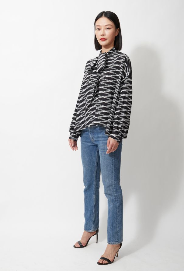 Balenciaga 2019 Logo Printed Lavallière Blouse - 4