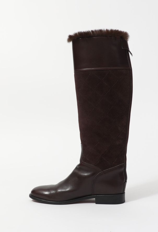 Chanel Fur Trimmed Knee Boots - 6