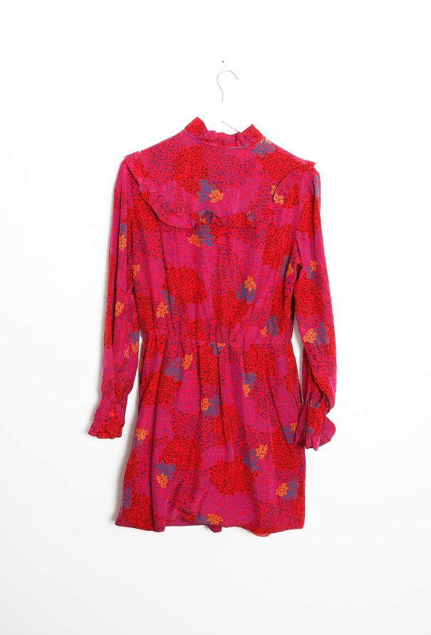 Céline 70s Ruffled Tie Graphic Silk Dress - 8