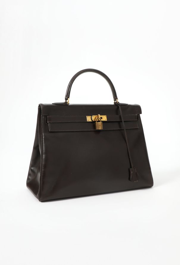 Hermès '70s Brown Box Kelly Retourné 35 - 3