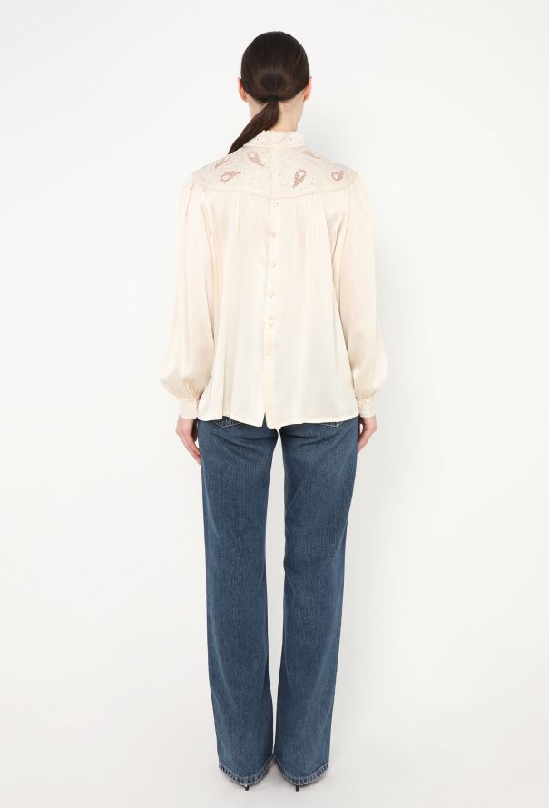 Hanae Mori '80s Embroidered Silk Blouse - 5