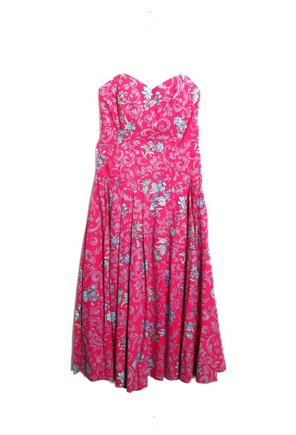 Laura Ashley '80s Floral Belted Cotton Bustier Dress - 7