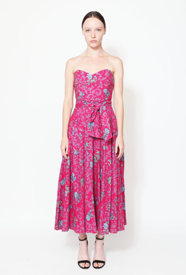Laura Ashley '80s Floral Belted Cotton Bustier Dress - 1