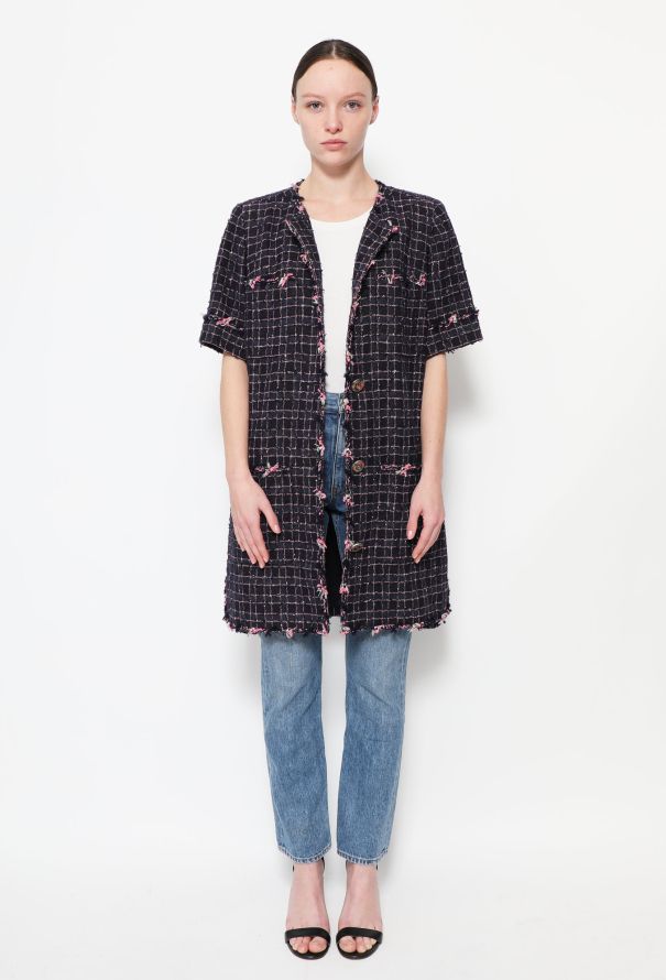 Chanel S/S 2015 Frayed Tweed Long Jacket - 1
