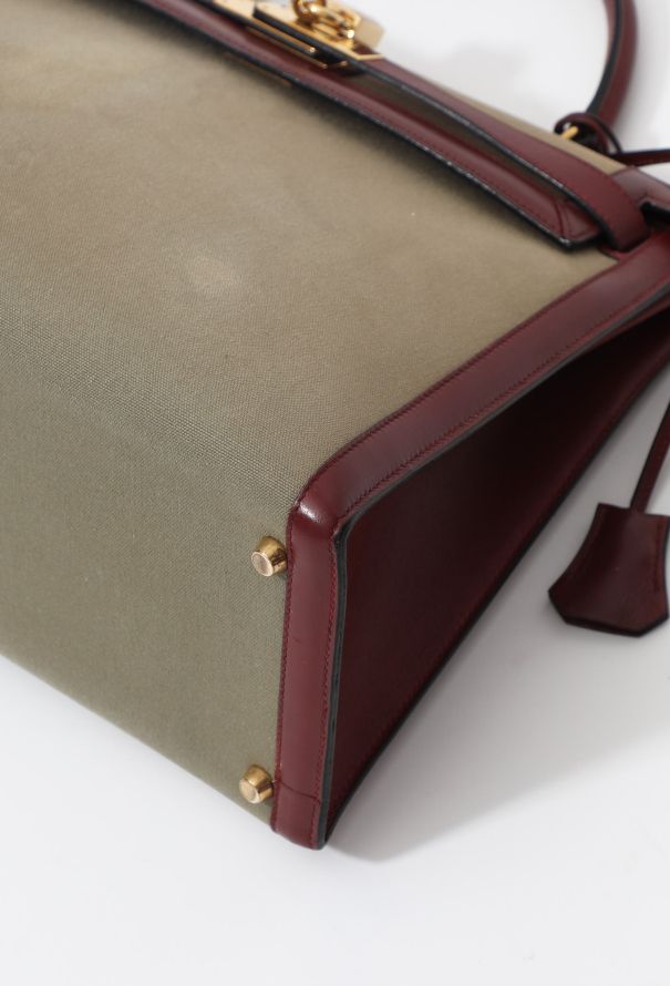 Hermès Exceptional 1994 Khaki Toile and Rouge H Box Kelly Sellier 35 - 11
