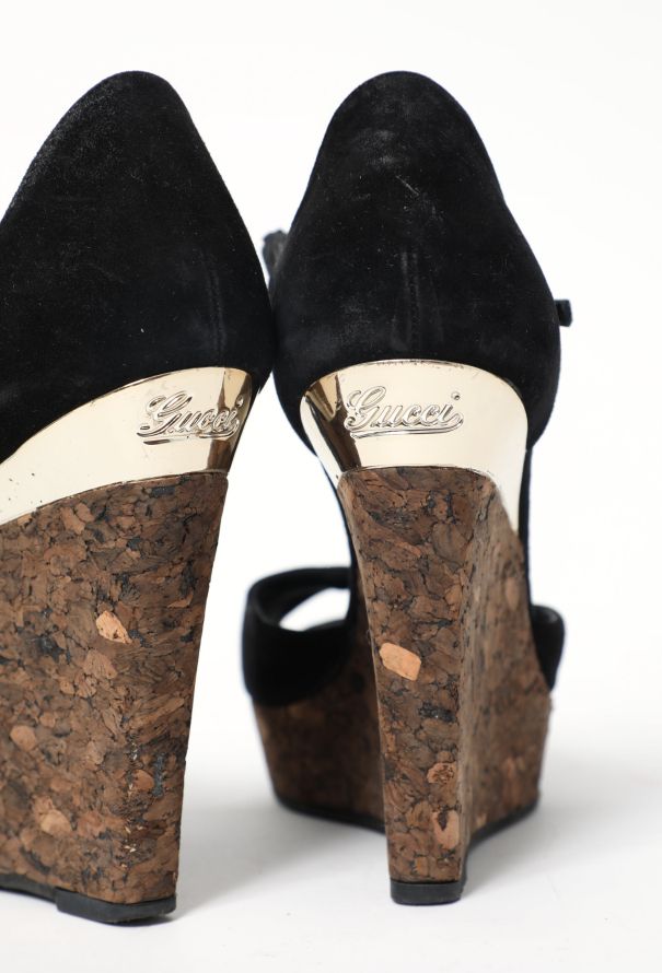 Gucci Early 2000s Suede Cork Wedges - 6