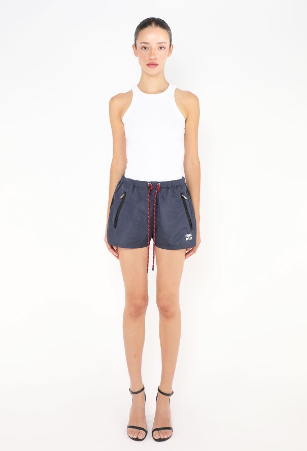 Miu Miu Navy Nylon Drawstring Shorts – Spring 2024 - 2
