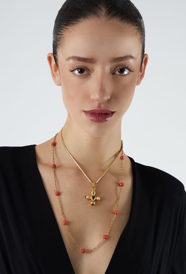 Vintage Fine Jewelry 18K Yellow Gold Mediterranean Coral Necklace - 6