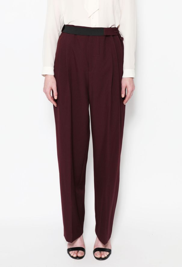 Céline Burgundy Belted Trousers - 2