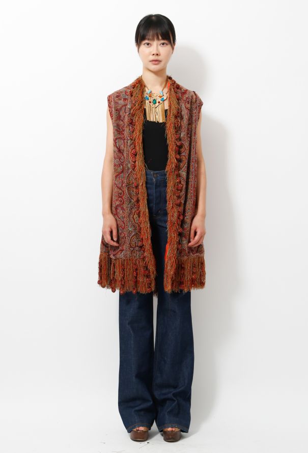 Vintage Paisley Embroidered Fringed Vest - 1
