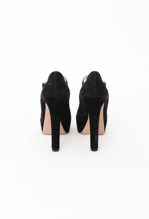 Prada Beveled Suede Platform Heels - 5