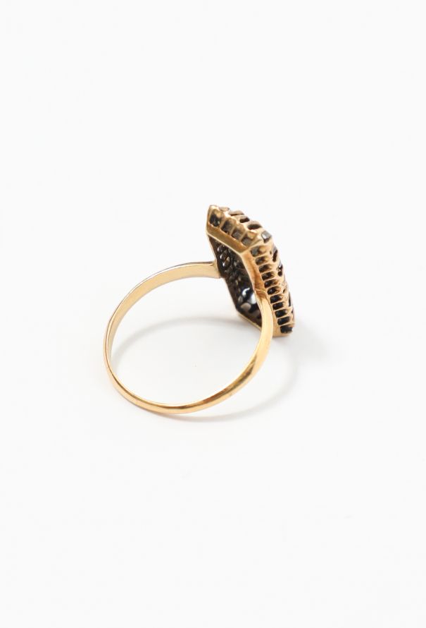 Vintage Fine Jewelry 18k Yellow Gold & Diamond Rectangular Ring - 4