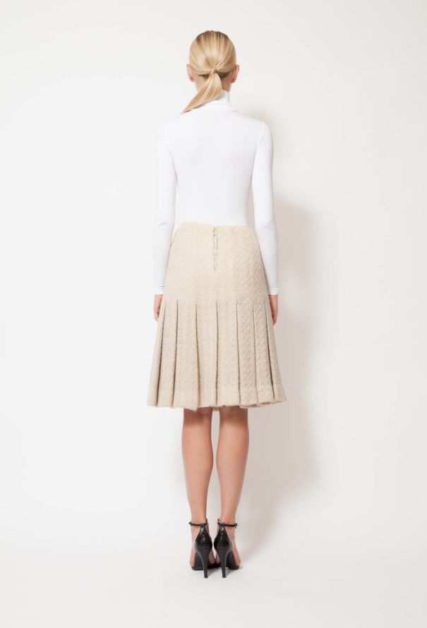 Vintage Beige Tweed Pleated Skirt - 3