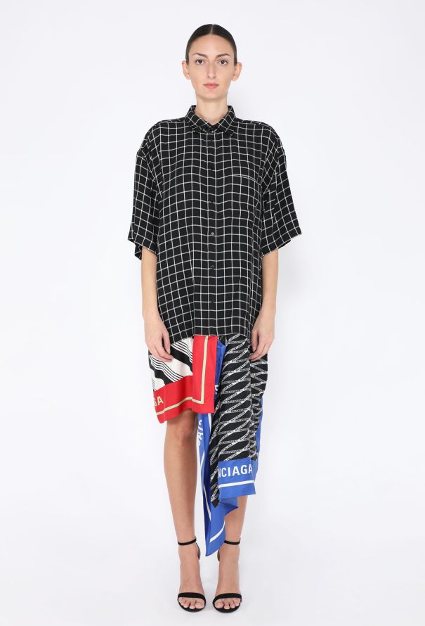 Balenciaga Asymmetric Plaid Shirt Dress, Resort 2019 - 1