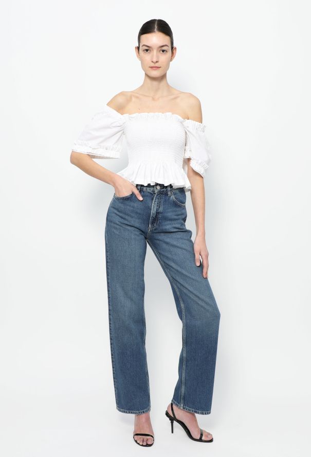 Molly Goddard White Ruched Cotton Peplum Top – Spring 2019 - 3