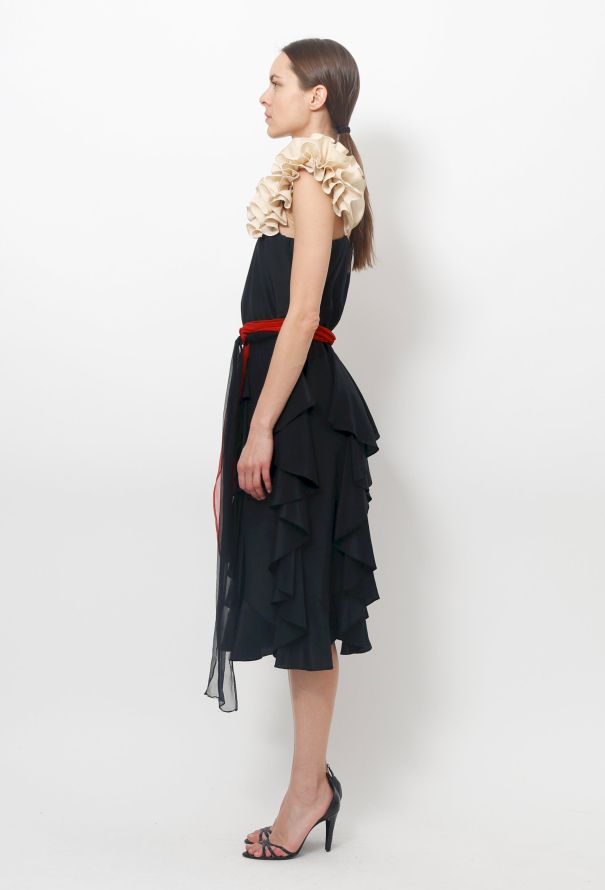 Vintage Ruffled Black Dress - 6