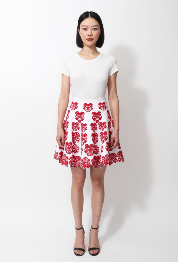 Alaïa S/S 2017 Floral Textured Skirt Red - 1