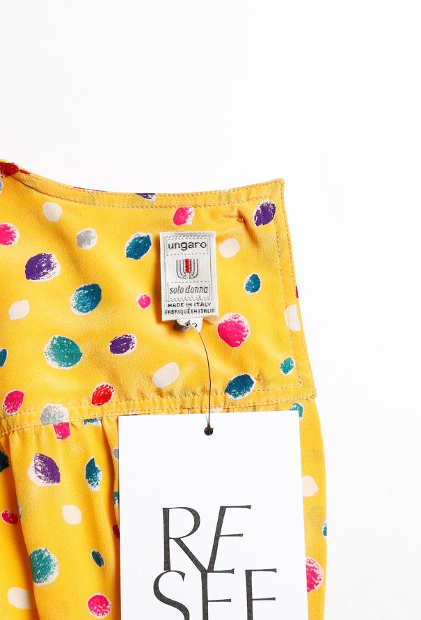 Emanuel Ungaro Vintage Yellow Polka Dot Silk Dress - 4