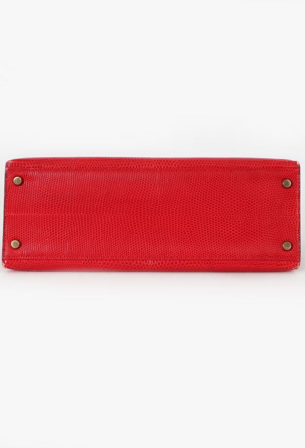 Hermès '80s Red Varanus Salvator Lizard Kelly Sellier 32 - 12