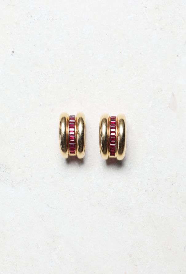 Vintage Fine Jewelry 18k Gold & Red Stones Earrings - 1