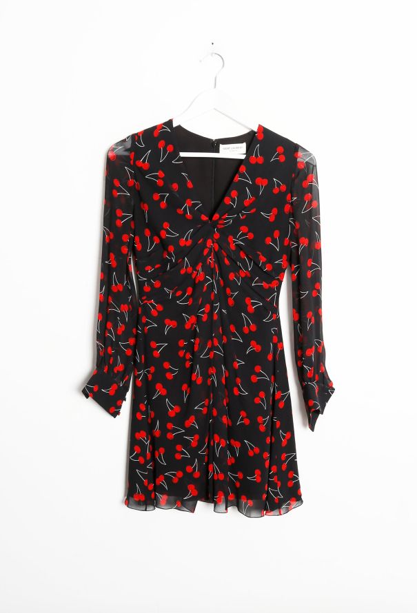 Saint Laurent S/S 2015 Cherry Silk Dress - 8