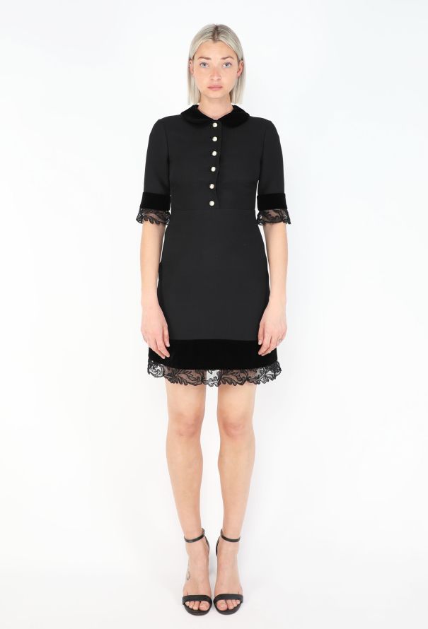 Gucci 2017 Black Silk Lace Pearl Dress - 4