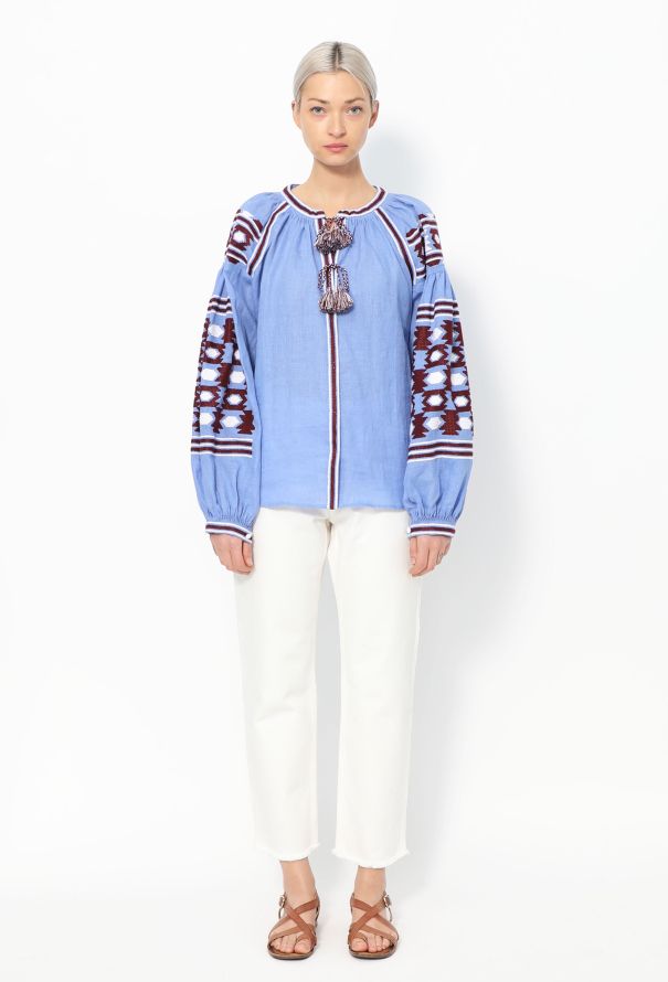 Vita Kin Embroidered Blue Linen Tunic - 2