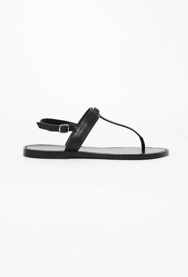 Céline Leather Triomphe Sandals Black - 1