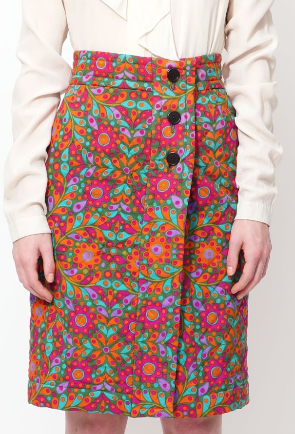 Saint Laurent Vintage Floral Quilted Wrap Skirt - 2