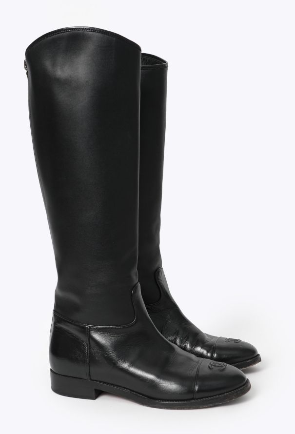 Chanel Black Leather 'CC' Riding Boots - 2