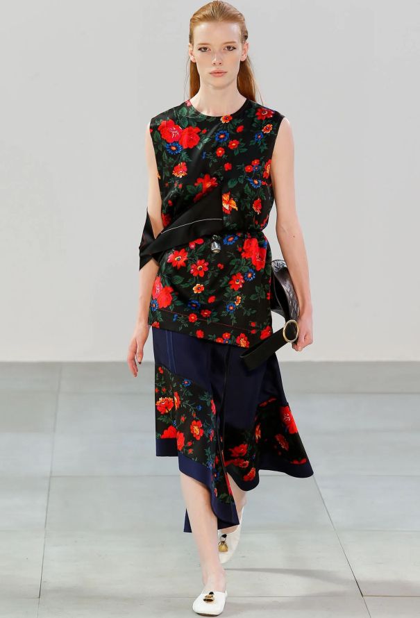 Céline S/S 2015 Floral Satin Draped Top - 4