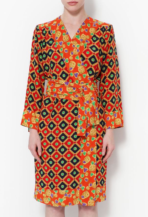 Saint Laurent 1993 Graphic Belted Silk Dress - 2