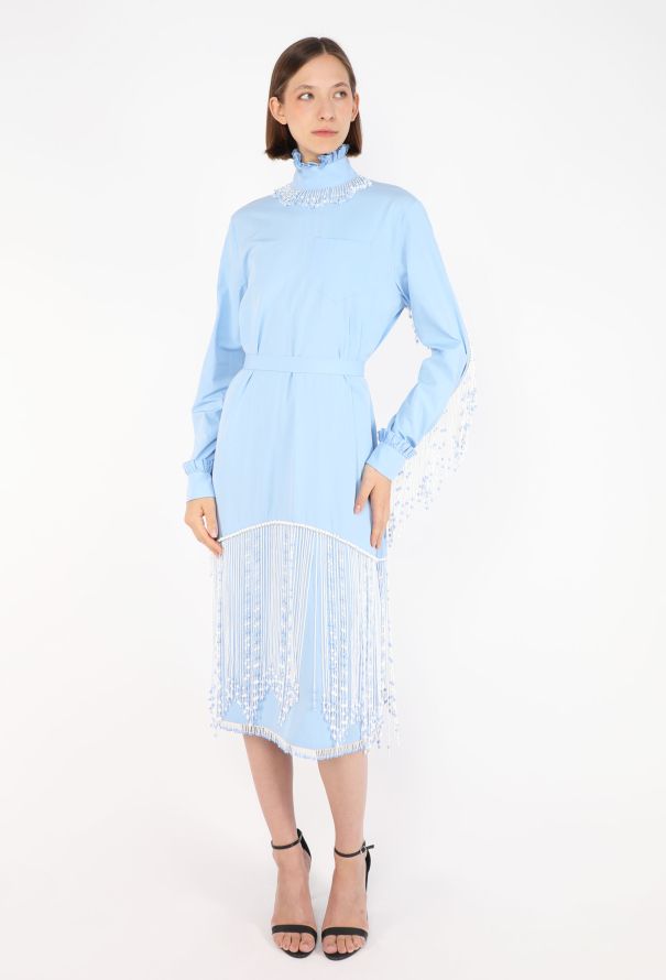 Prada Hand-Beaded Fringe Poplin Dress, F/W 2020 - 8