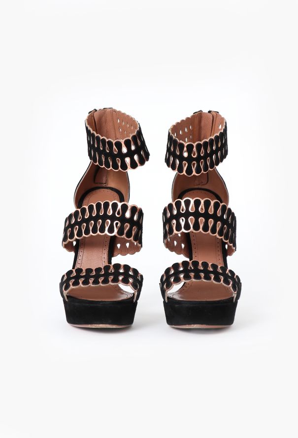 Alaïa S/S 2014 Black Suede Laser-Cut Sandals - 4