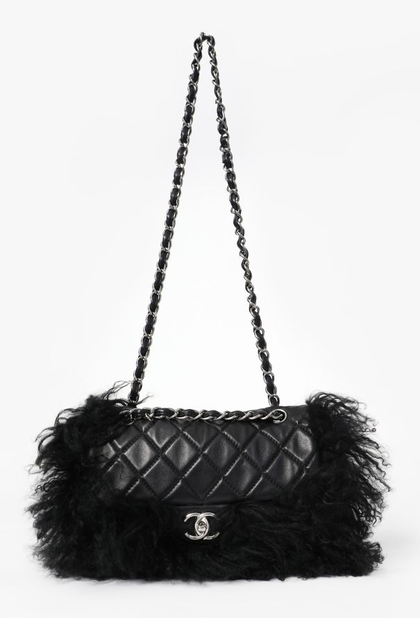 Chanel RARE 2008 Black Mongolian Shearling Tibet Flap Bag - 3