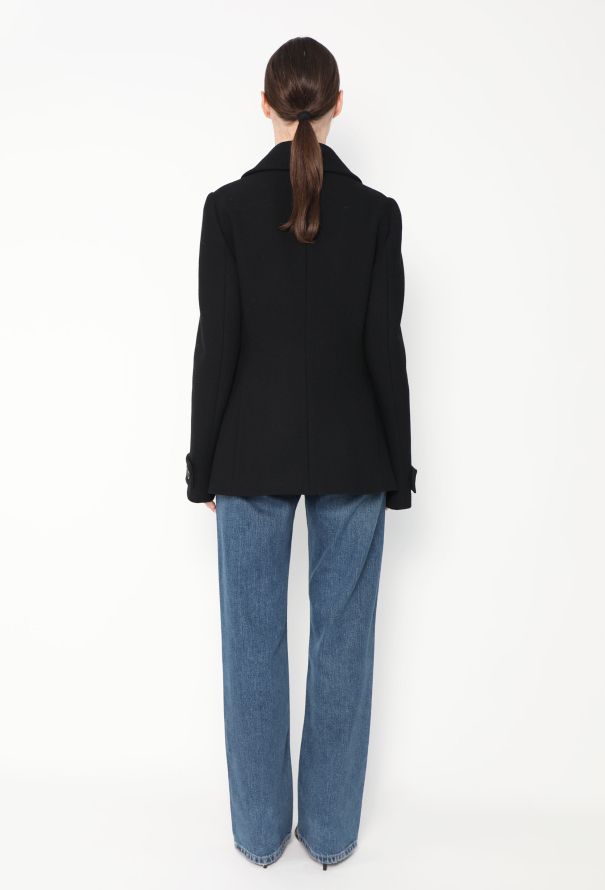 Prada Black Double-Breasted Wool Peacoat - 4